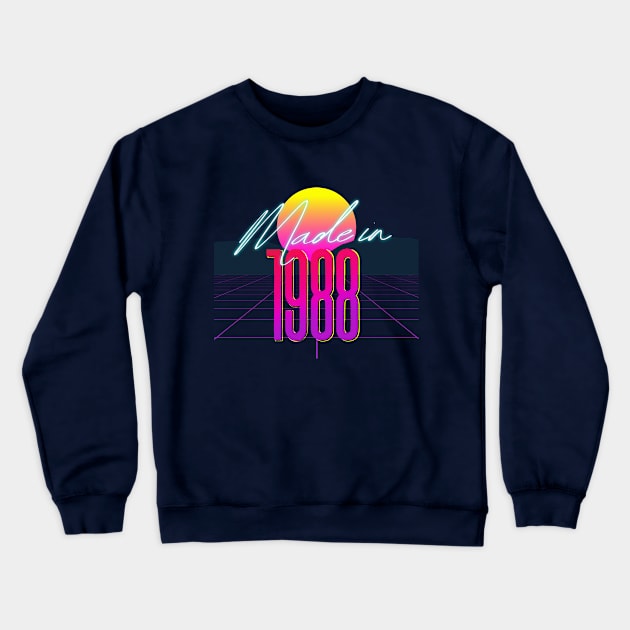 Made In 1988 ∆∆∆ VHS Retro Outrun Birthday Design Crewneck Sweatshirt by DankFutura